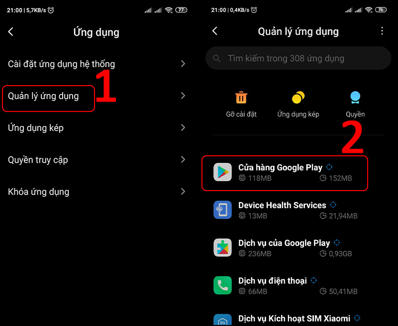 Chọn Quản lý ứng dụng > Chọn Cửa hàng Google Play.